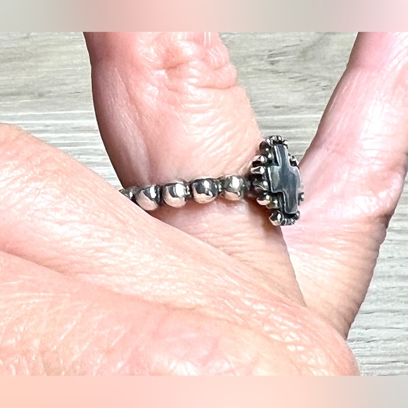Designer Dian Malouf Sterling Silver Beaded Shank Cross Eternity Ring, Size 6.75 - Picture 8 of 9